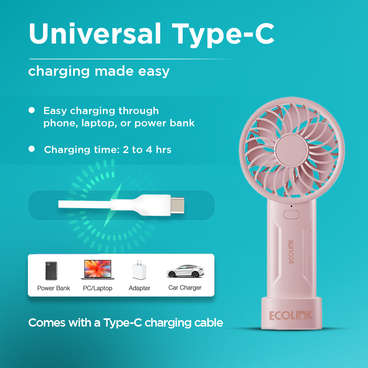 EcoLink Plus One Compact Portable Handheld Fan