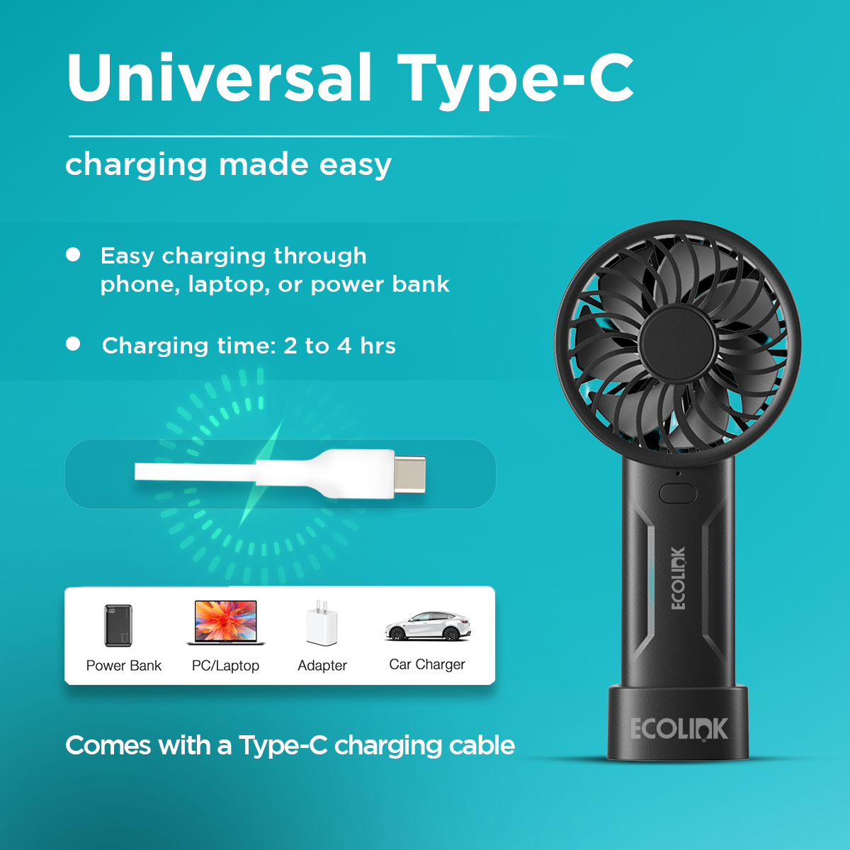 EcoLink Plus One Compact Portable Handheld Fan
