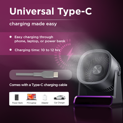 Ecolink Tiny Tornado  Personal Fan with Long-Lasting Battery (Purple)