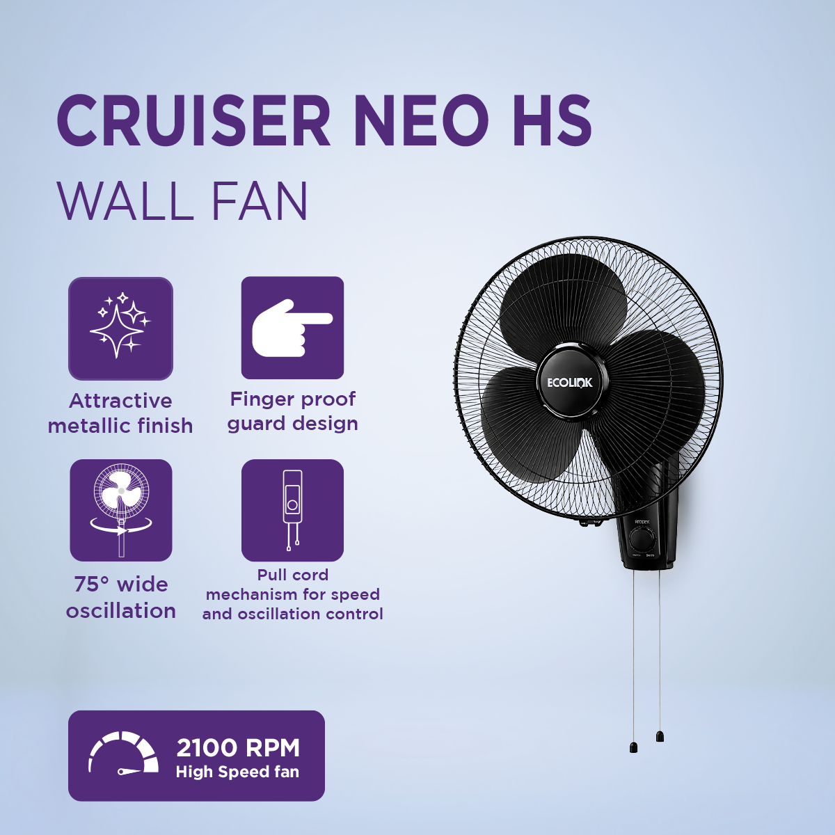 EcoLink Cruiser Neo Wall Fan (Black)