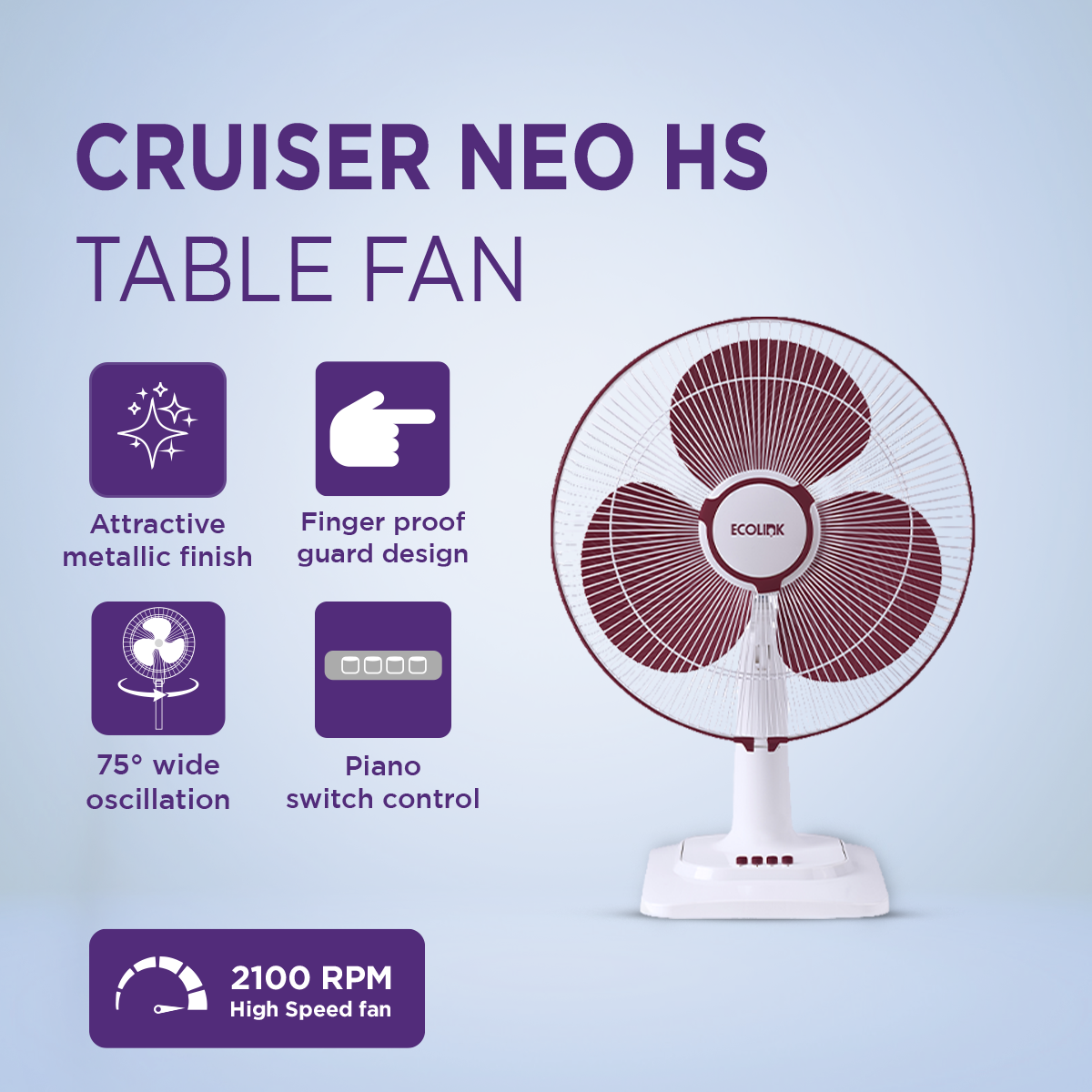 EcoLink Cruiser Neo Table Fan (Maroon)