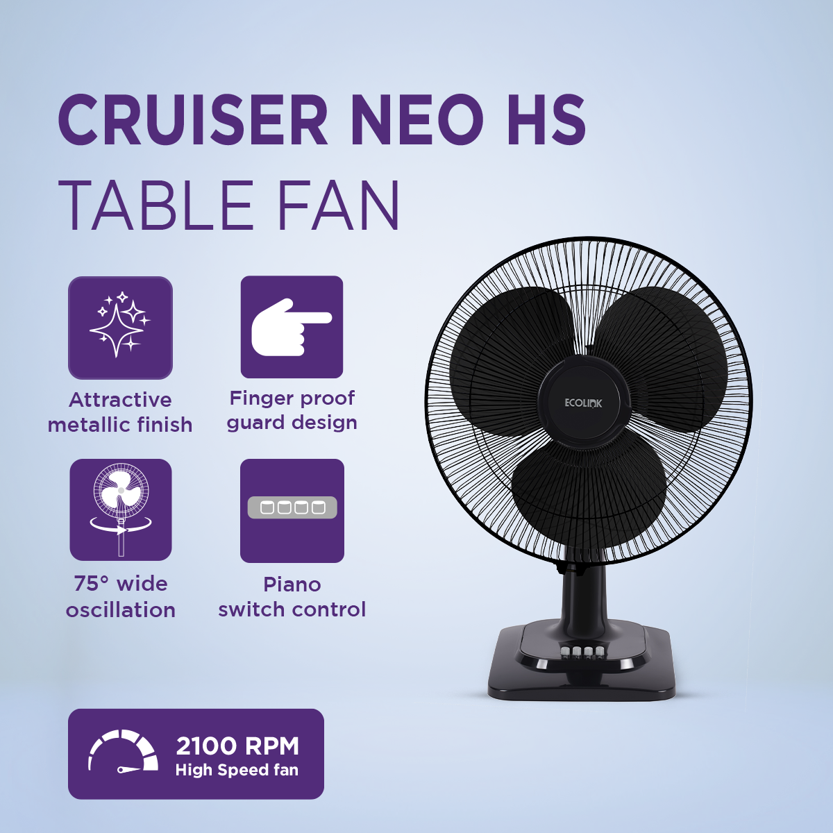 EcoLink Cruiser Neo Table Fan (Black)