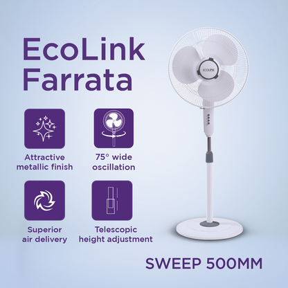 EcoLink Cruiser Neo Pedestal Table Fan (White)