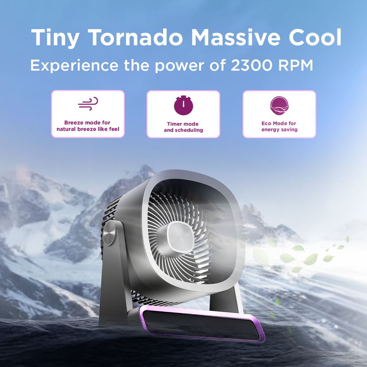 Ecolink Tiny Tornado  Personal Fan with Long-Lasting Battery (Purple)