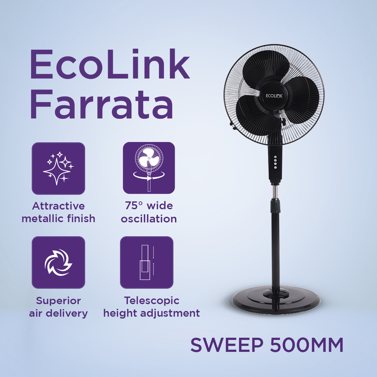 EcoLink Cruiser Neo Pedestal Table Fan (Black)