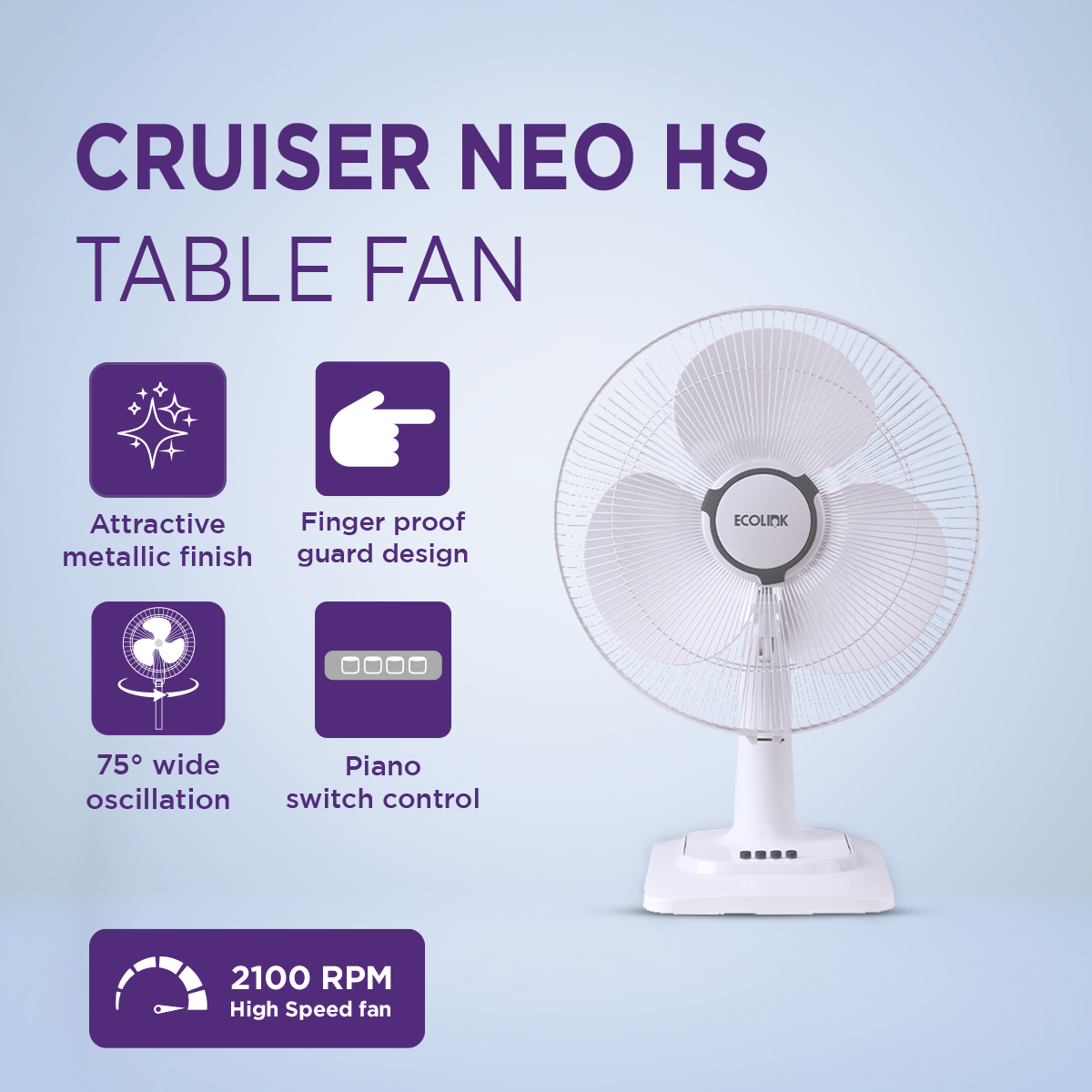 EcoLink Cruiser Neo Table Fan (White)