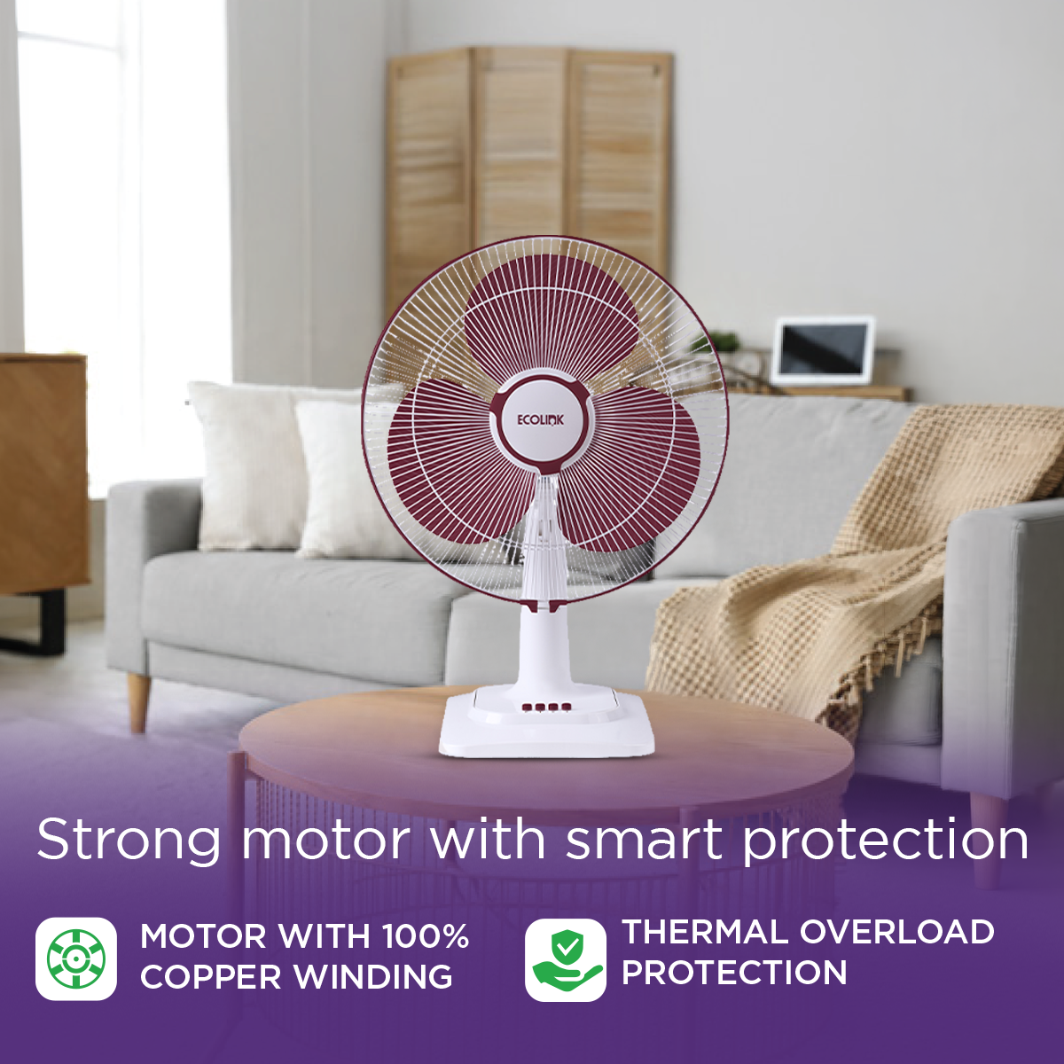 EcoLink Cruiser Neo Table Fan (Maroon)