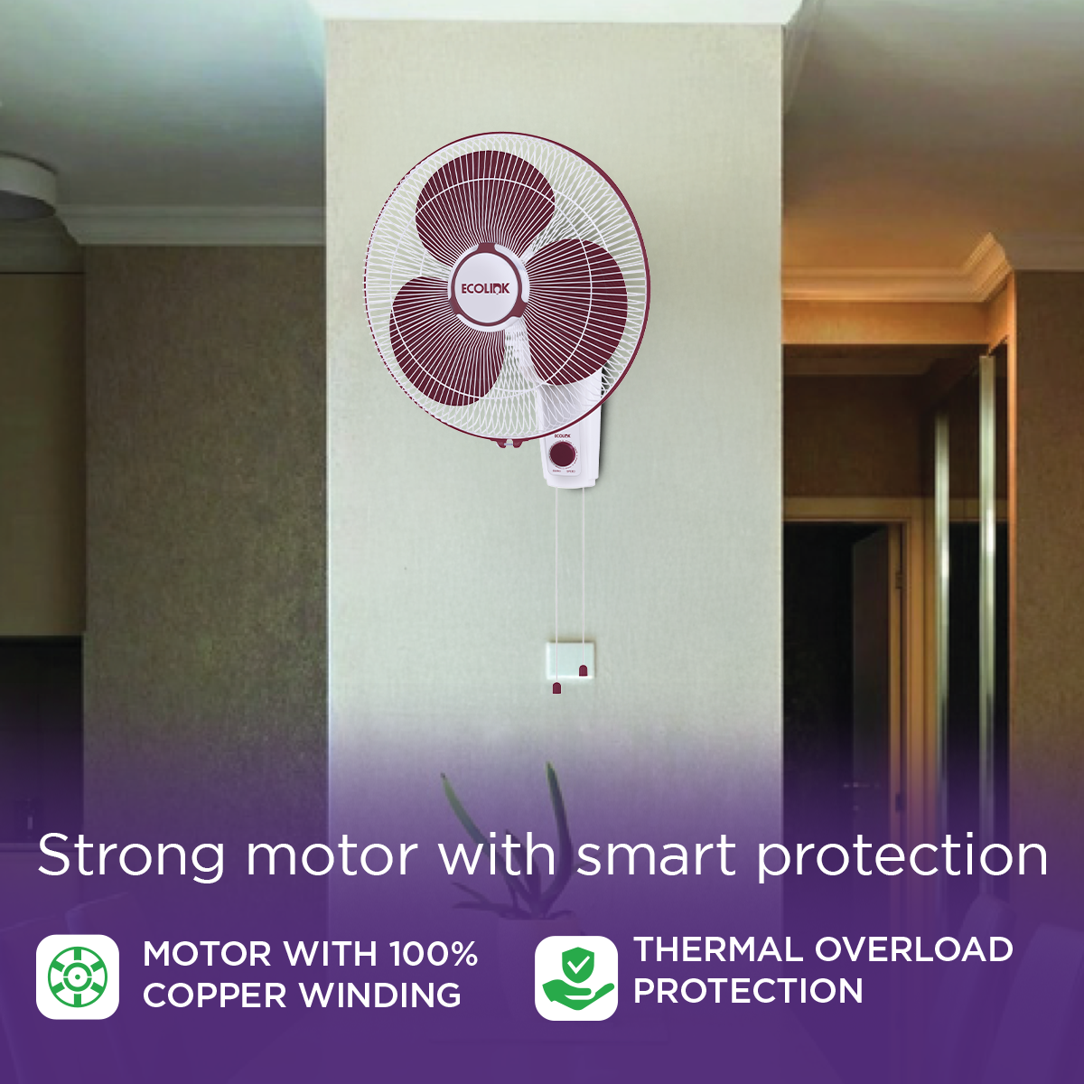 EcoLink Cruiser Neo Wall Fan (Maroon)