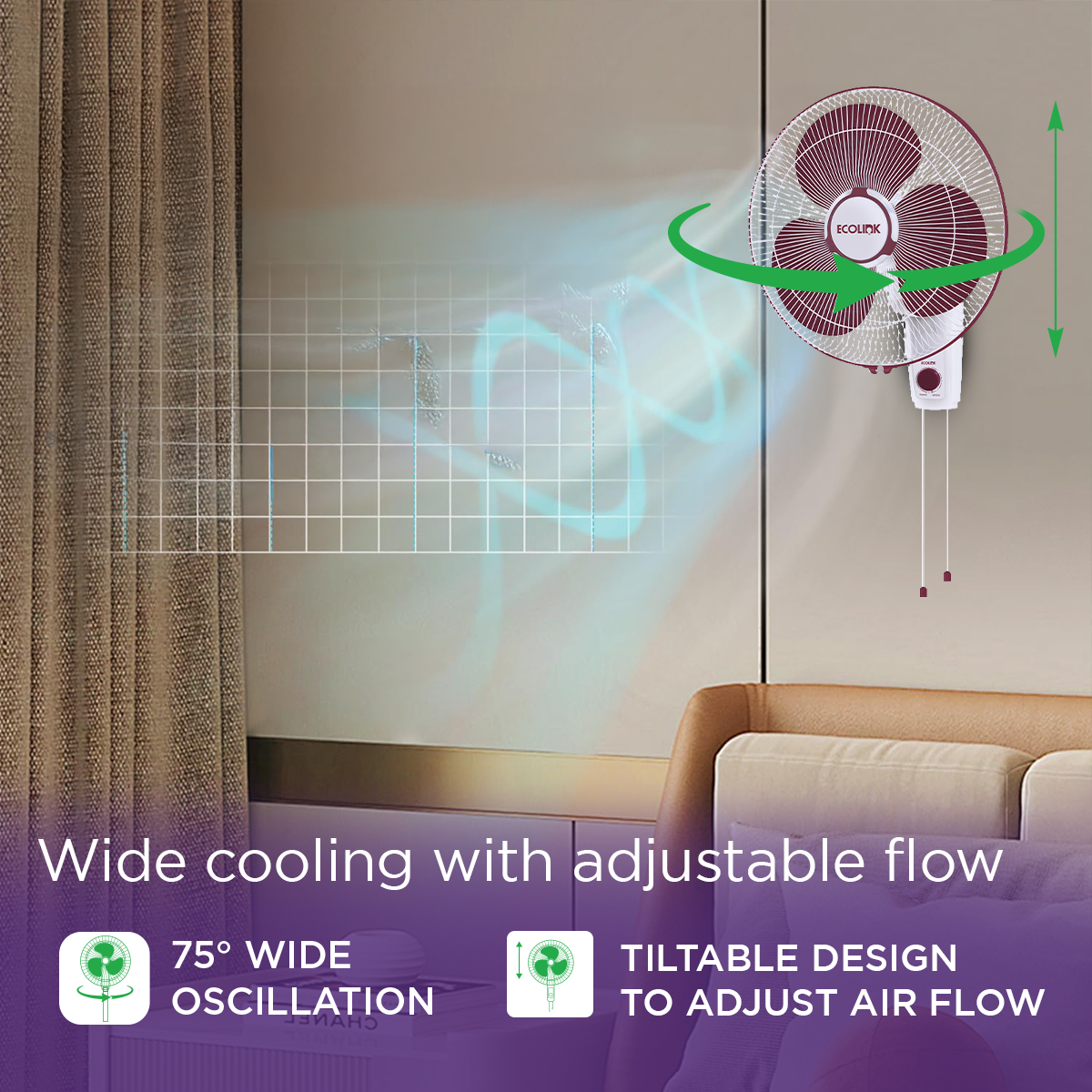 EcoLink Cruiser Neo Wall Fan (Maroon)