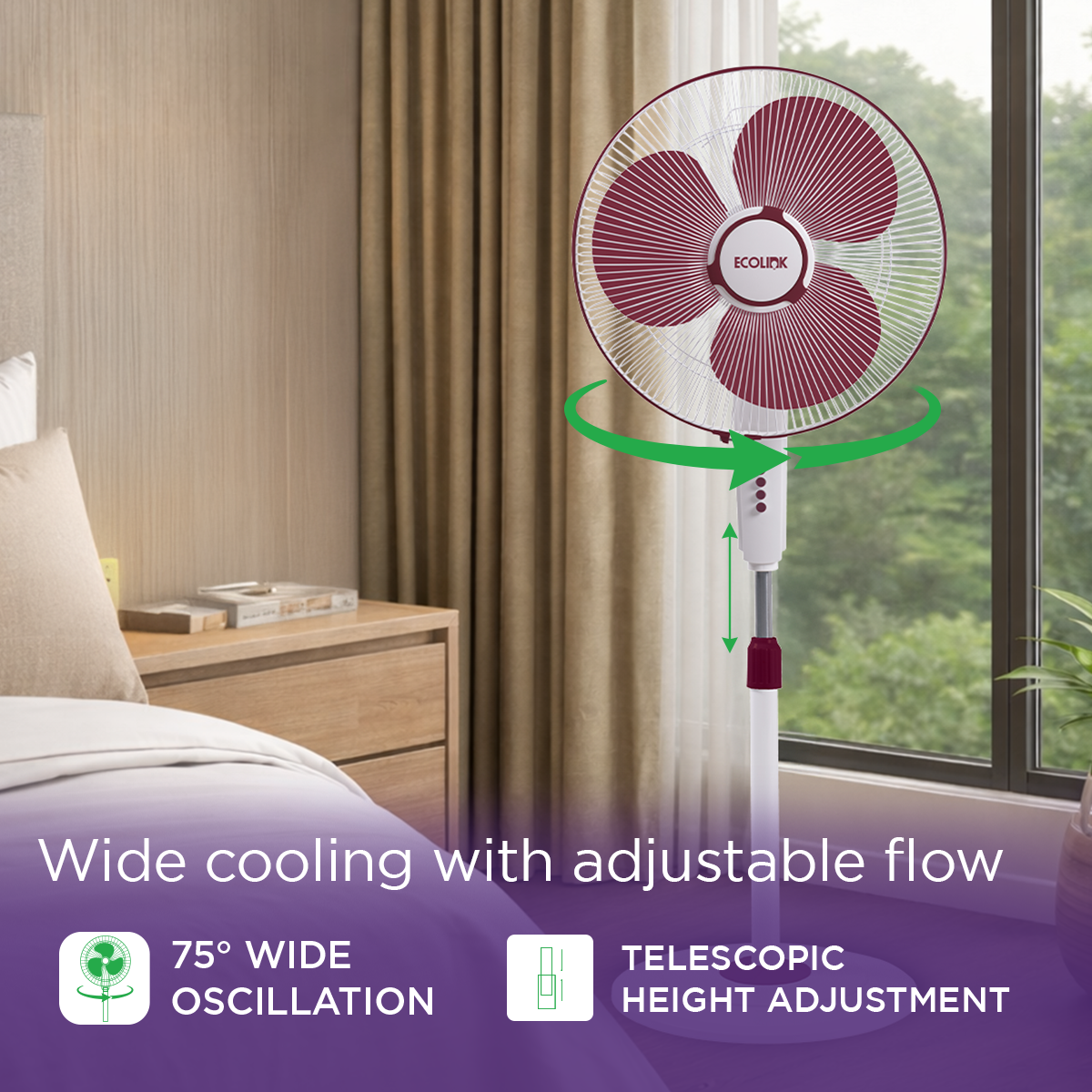 EcoLink Cruiser Neo Pedestal Table Fan (Maroon)
