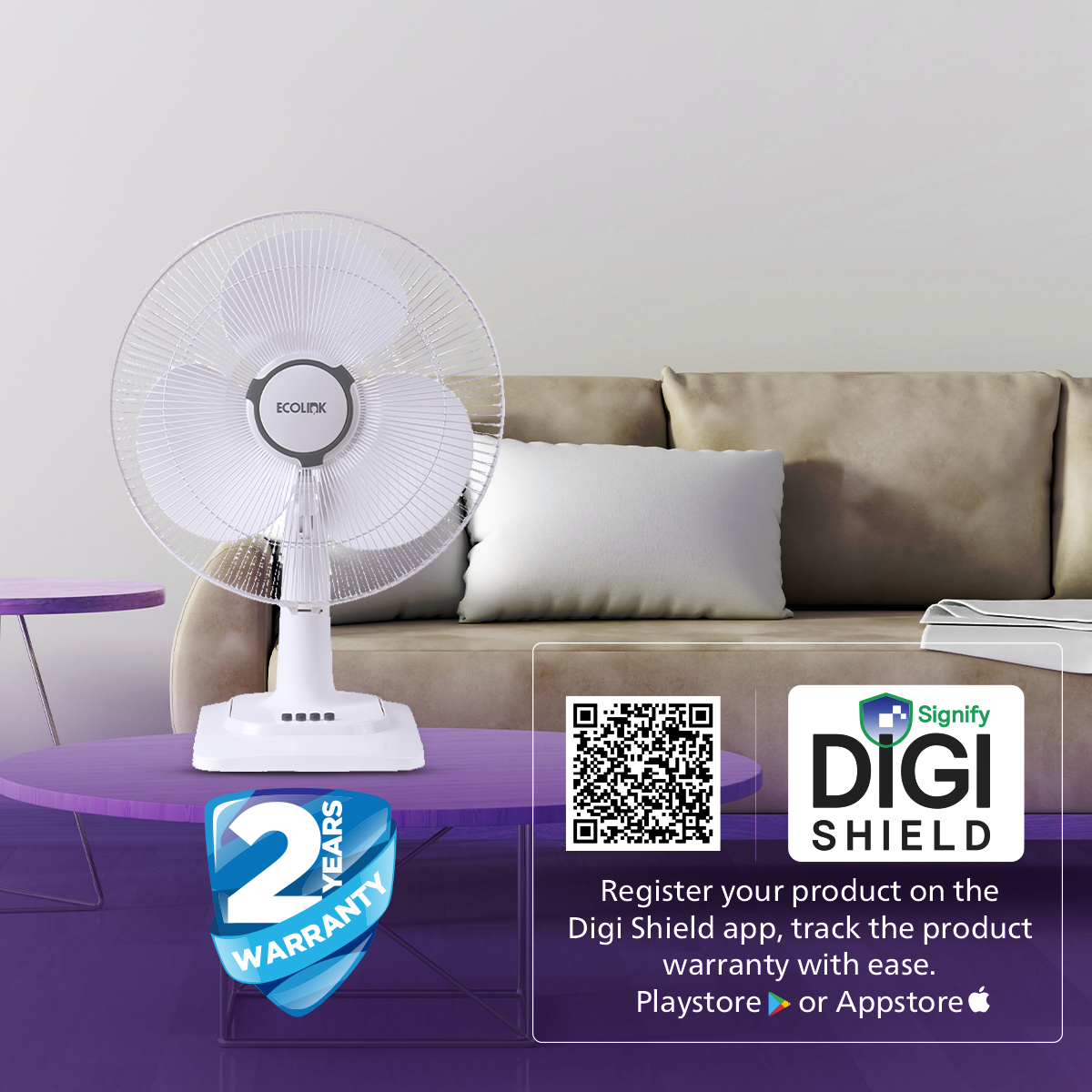 EcoLink Cruiser Neo Table Fan (White)